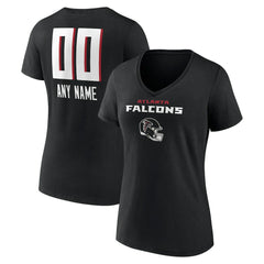 Atlanta Falcons Women's Personalized Name & Number Team Wordmark V-Neck T-Shirt Black | NFL