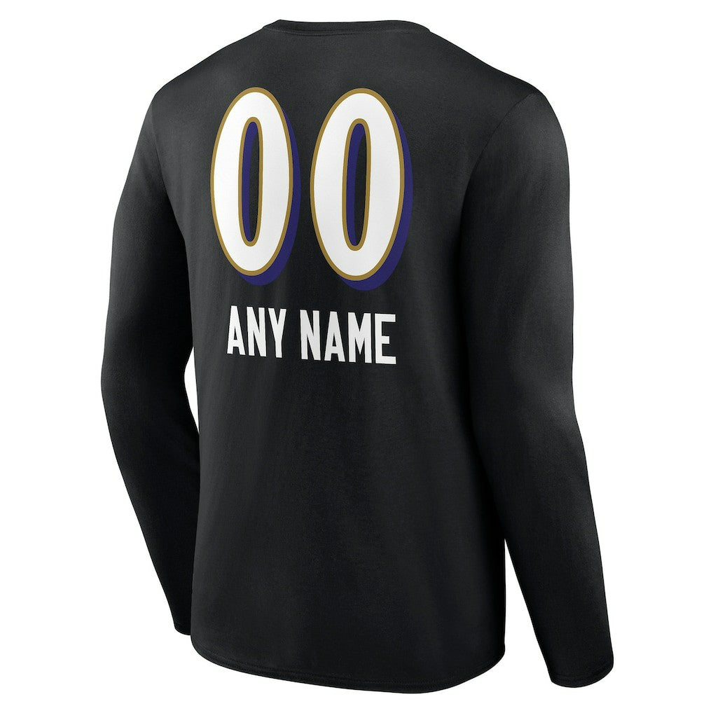 Baltimore Ravens Personalized Name & Number Team Wordmark Long Sleeve T-Shirt Black | NFL