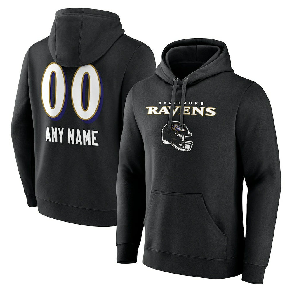 Baltimore Ravens Personalized Name & Number Team Wordmark Pullover Hoodie Black | NFL