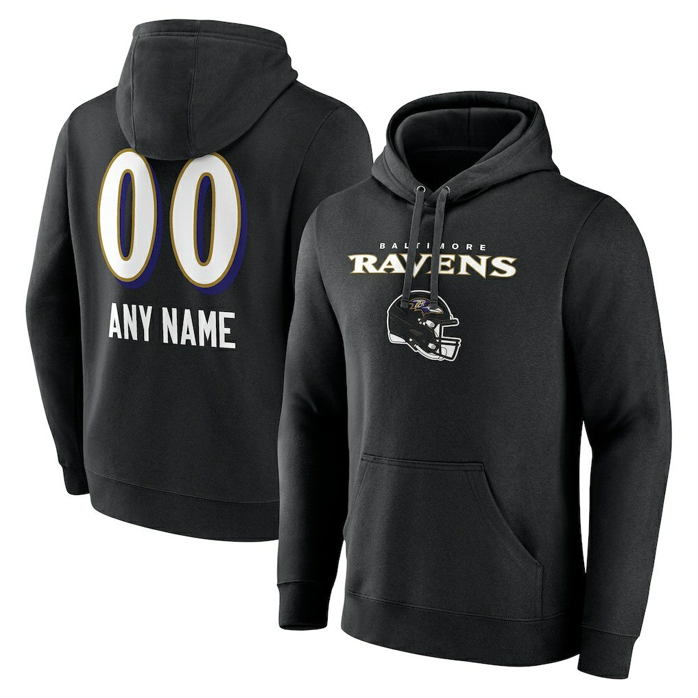Baltimore Ravens Personalized Name & Number Team Wordmark Pullover Hoodie Black | NFL