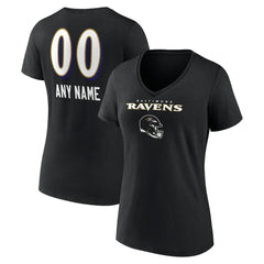 Baltimore Ravens Women's Personalized Name & Number Team Wordmark V-Neck T-Shirt Black | NFL
