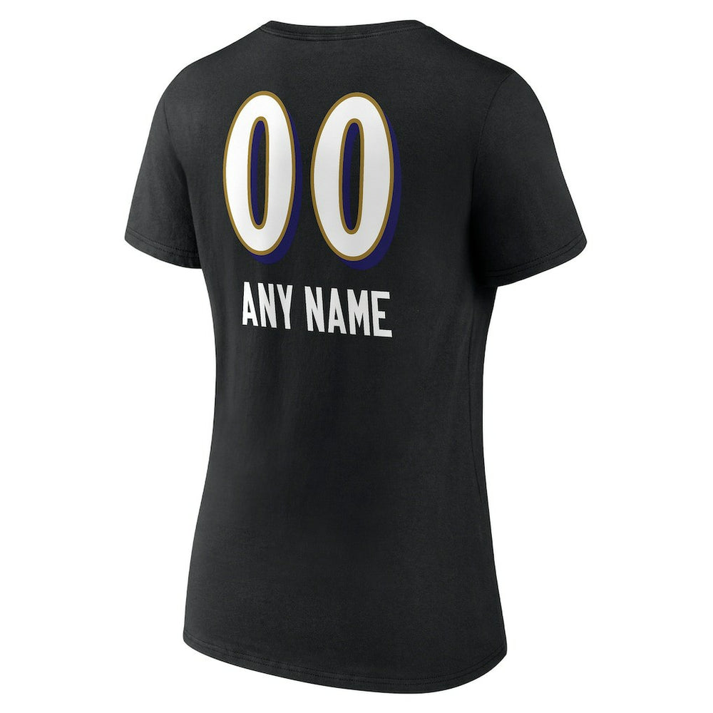 Baltimore Ravens Women's Personalized Name & Number Team Wordmark V-Neck T-Shirt Black | NFL