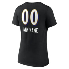 Baltimore Ravens Women's Personalized Name & Number Team Wordmark V-Neck T-Shirt Black | NFL