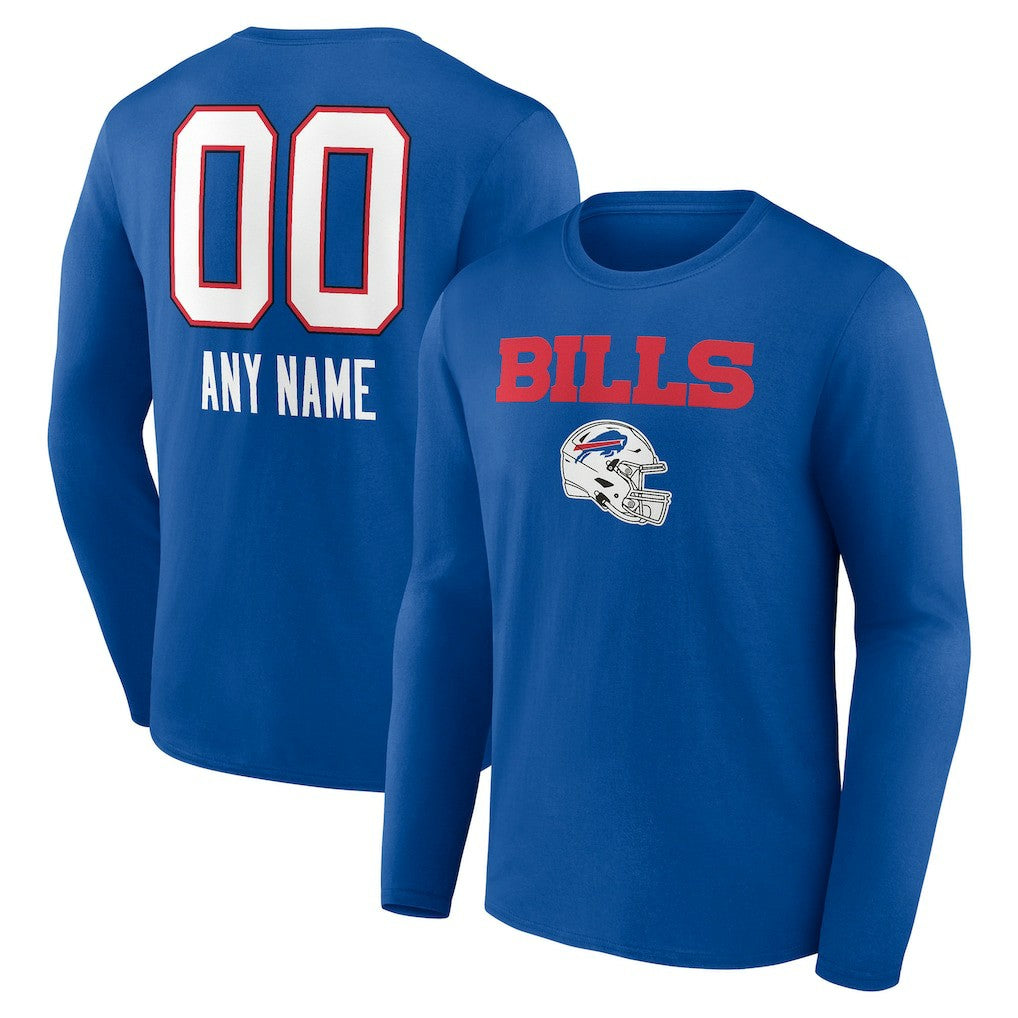 Buffalo Bills Personalized Name & Number Team Wordmark Long Sleeve T-Shirt Royal | NFL