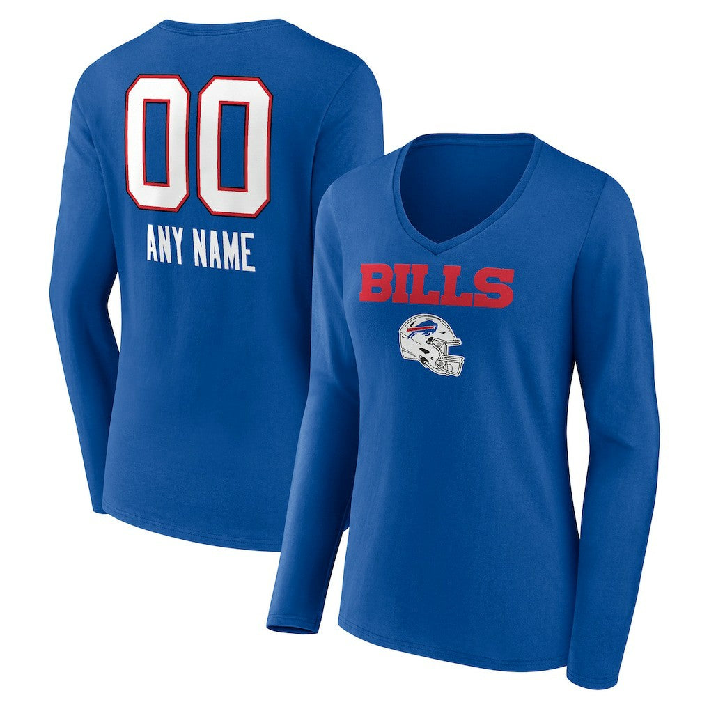 Buffalo Bills Women's Personalized Name & Number Team Wordmark Long Sleeve V-Neck T-Shirt Royal | NFL