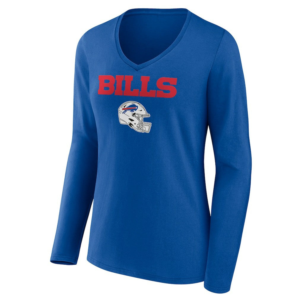 Buffalo Bills Women's Personalized Name & Number Team Wordmark Long Sleeve V-Neck T-Shirt Royal | NFL