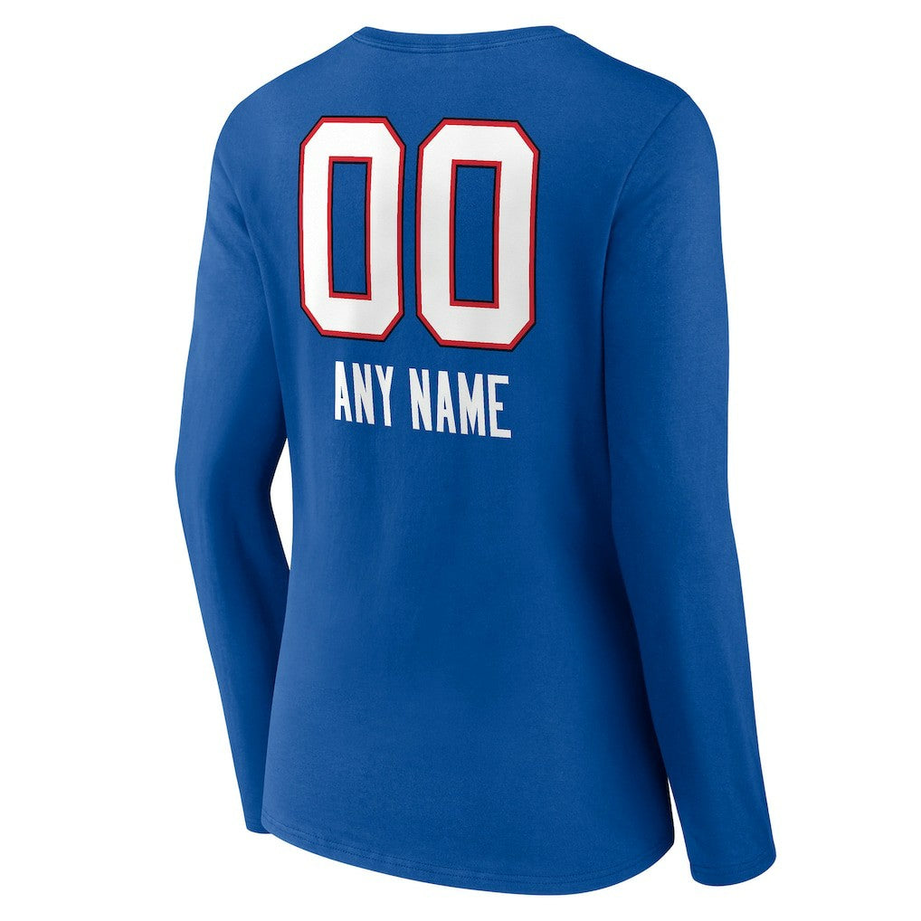 Buffalo Bills Women's Personalized Name & Number Team Wordmark Long Sleeve V-Neck T-Shirt Royal | NFL