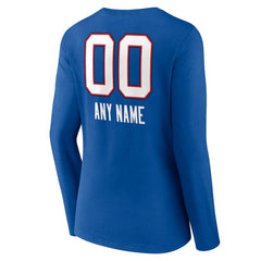 Buffalo Bills Women's Personalized Name & Number Team Wordmark Long Sleeve V-Neck T-Shirt Royal | NFL