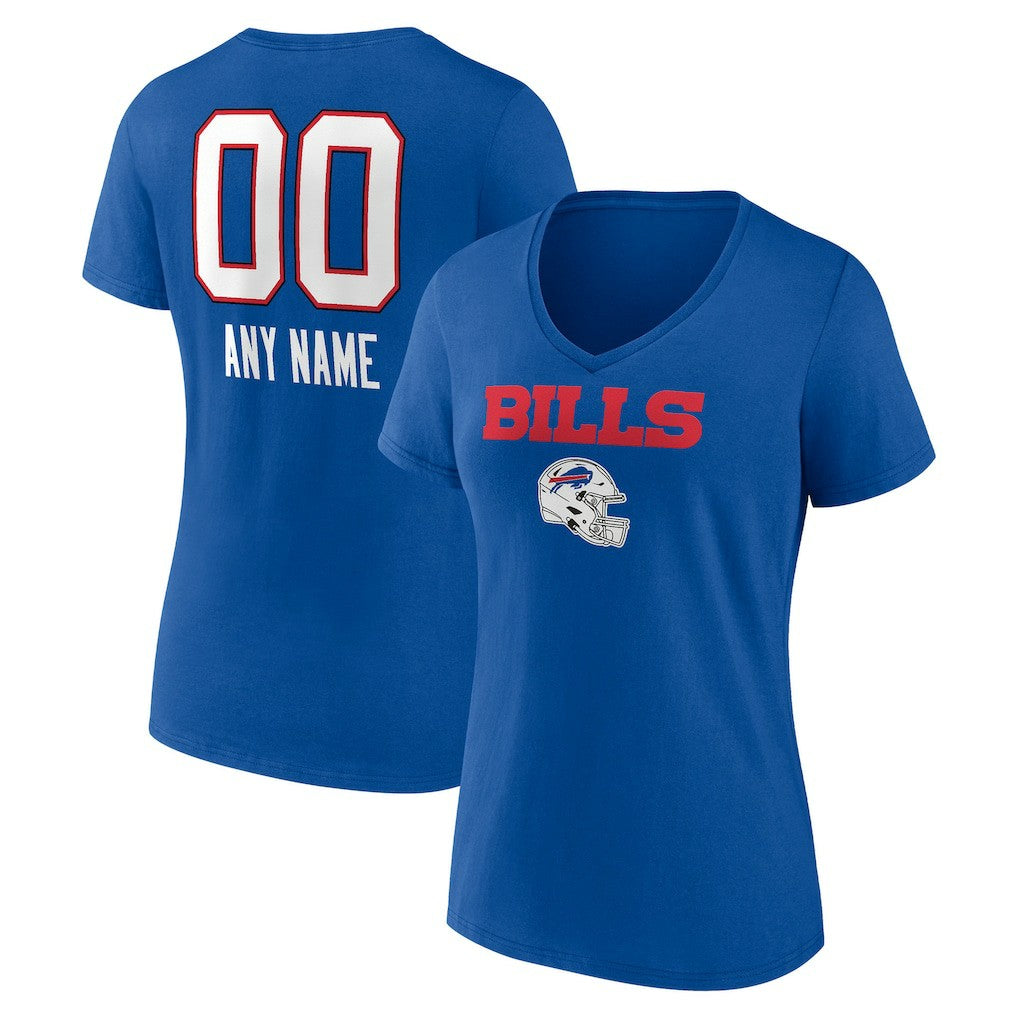 Buffalo Bills Women's Personalized Name & Number Team Wordmark V-Neck T-Shirt Royal | NFL