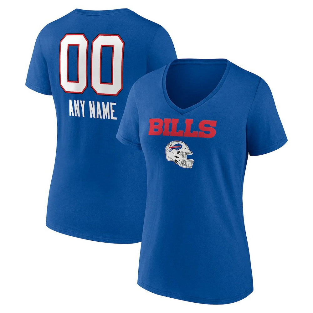 Buffalo Bills Women's Personalized Name & Number Team Wordmark V-Neck T-Shirt Royal | NFL