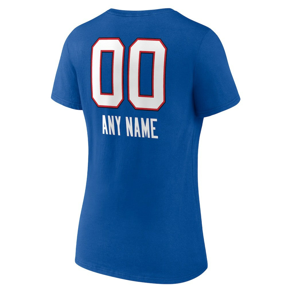 Buffalo Bills Women's Personalized Name & Number Team Wordmark V-Neck T-Shirt Royal | NFL