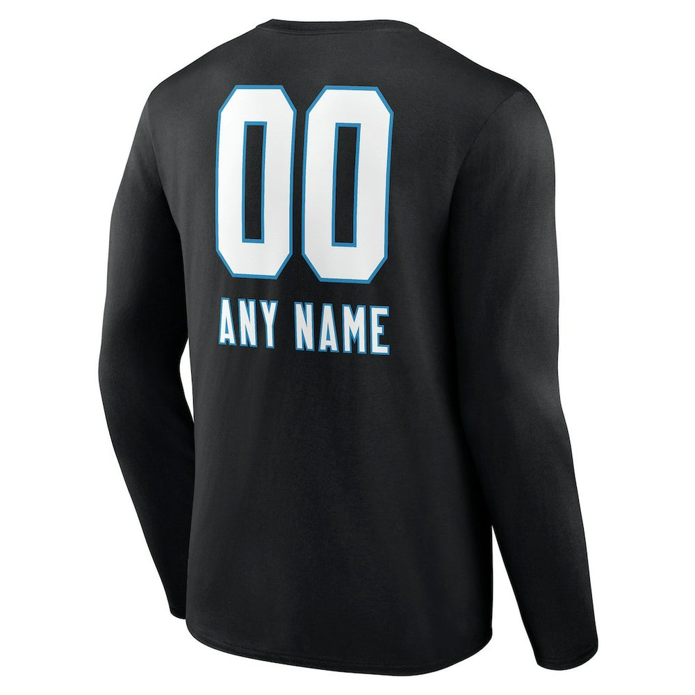 Carolina Panthers Personalized Name & Number Team Wordmark Long Sleeve T-Shirt Black | NFL