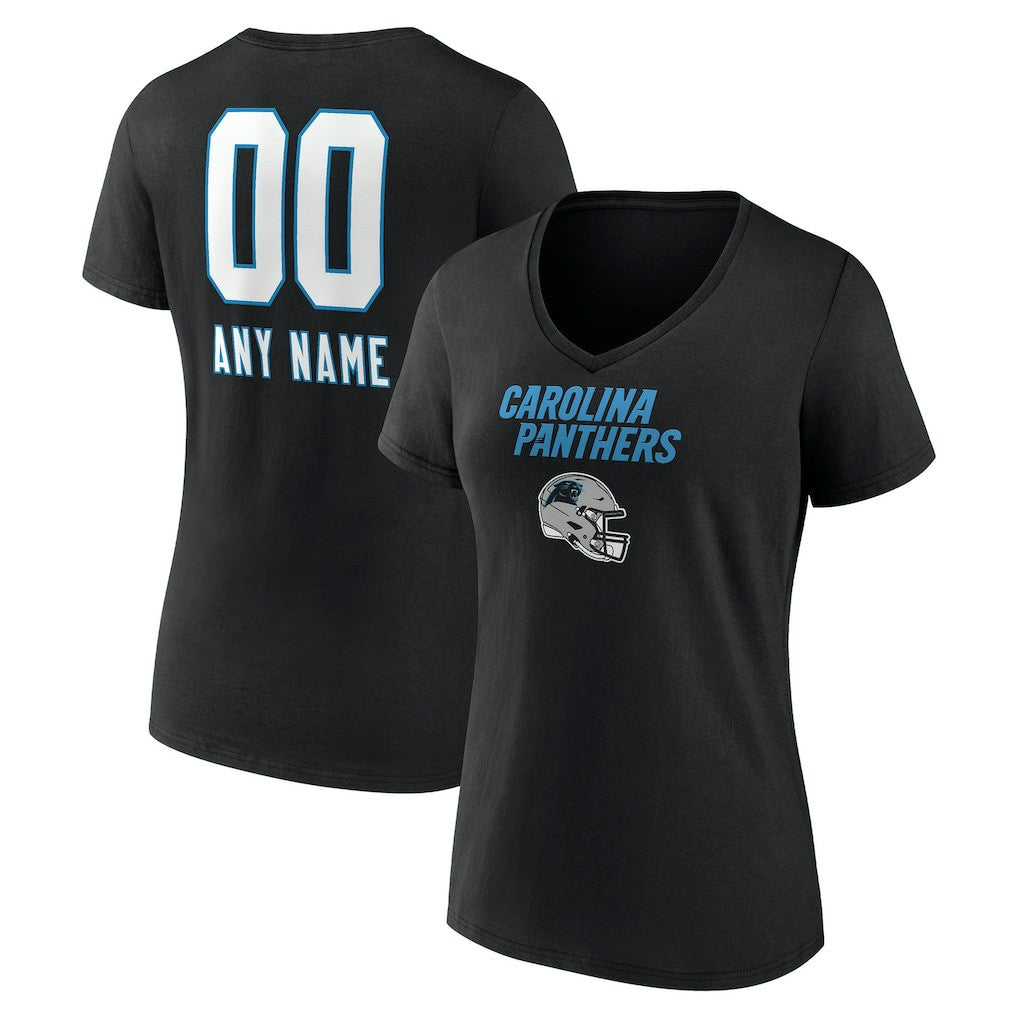 Carolina Panthers Women's Personalized Name & Number Team Wordmark V-Neck T-Shirt Black | NFL