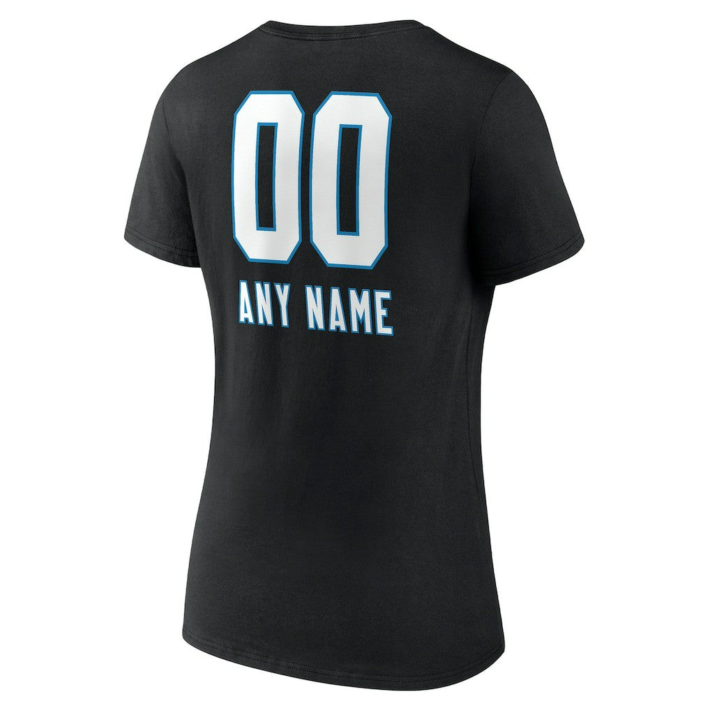 Carolina Panthers Women's Personalized Name & Number Team Wordmark V-Neck T-Shirt Black | NFL