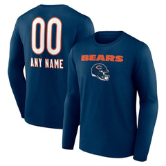 Chicago Bears Personalized Name & Number Team Wordmark Long Sleeve T-Shirt Navy | NFL