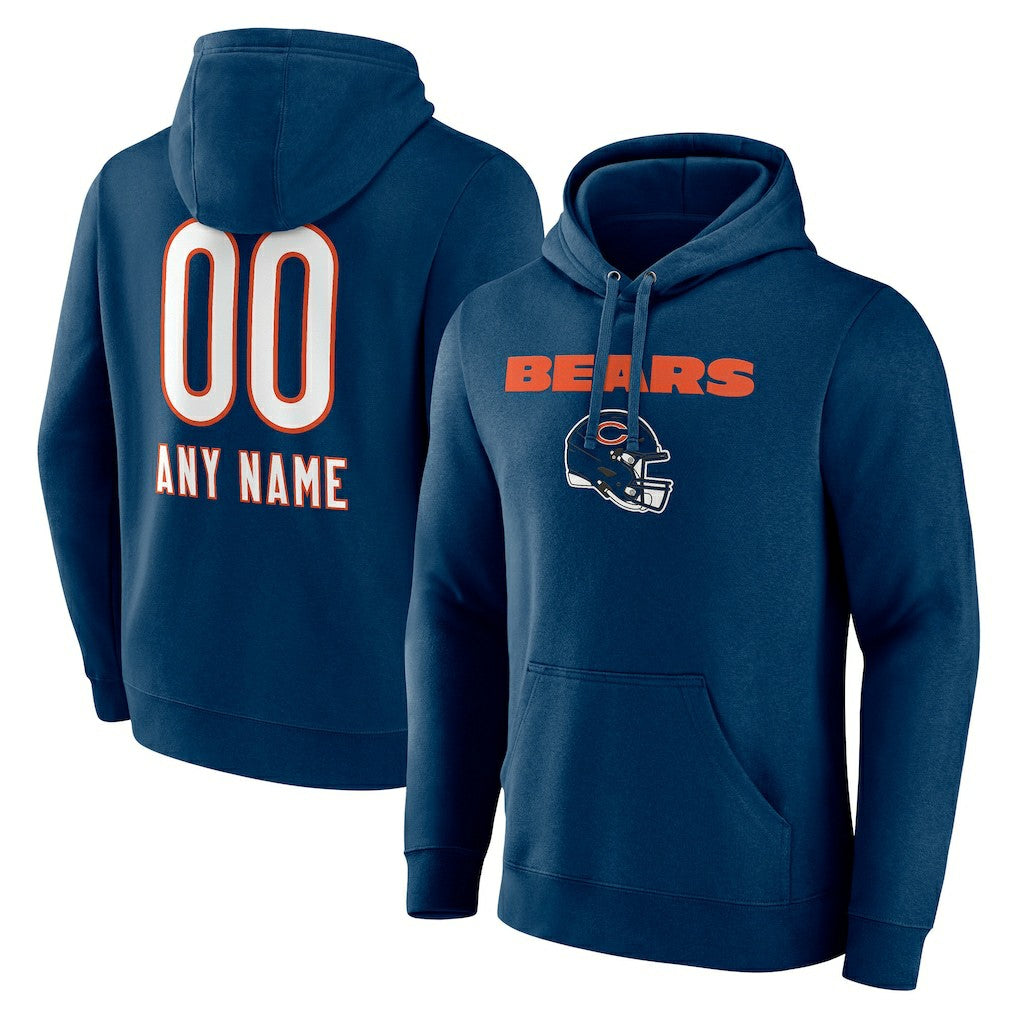 Chicago Bears Personalized Name & Number Team Wordmark Pullover Hoodie Navy | NFL