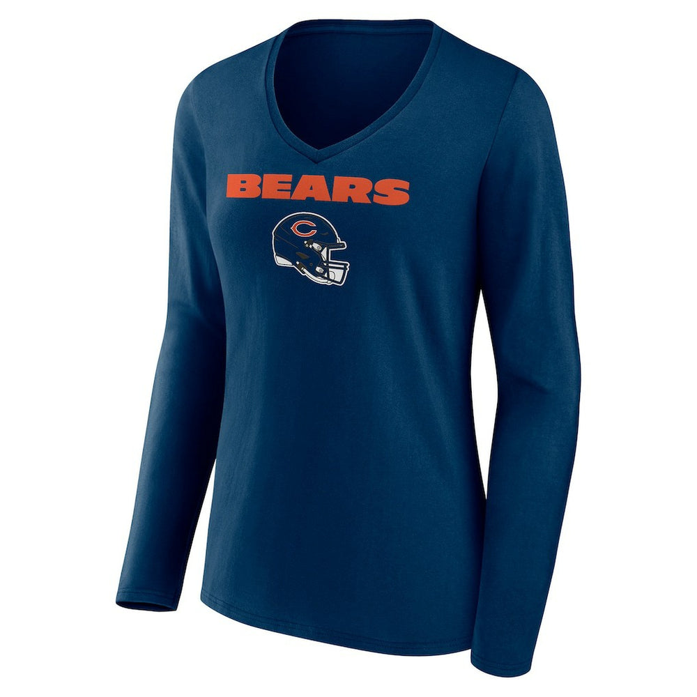 Chicago Bears Women's Personalized Name & Number Team Wordmark Long Sleeve V-Neck T-Shirt Navy | NFL
