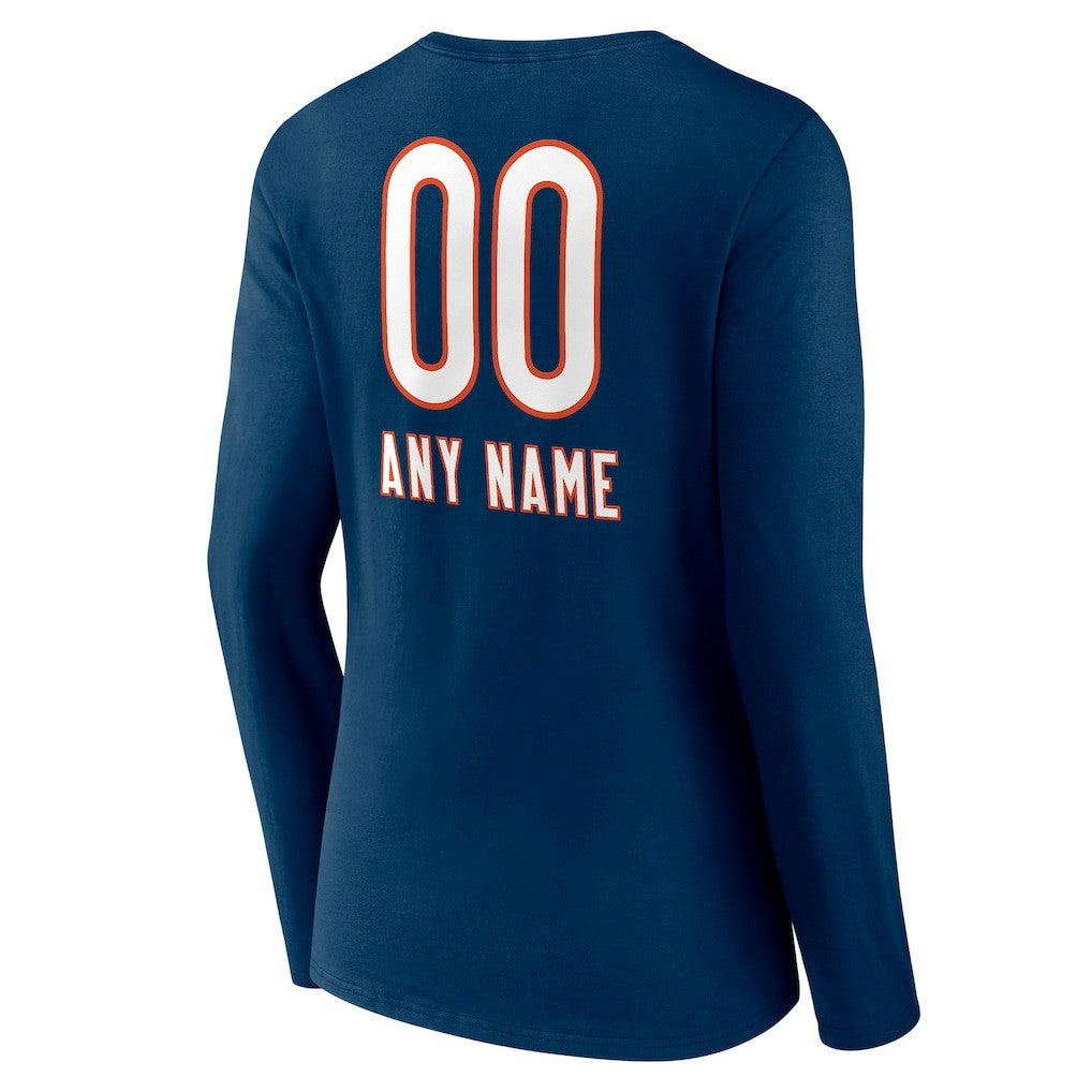 Chicago Bears Women's Personalized Name & Number Team Wordmark Long Sleeve V-Neck T-Shirt Navy | NFL