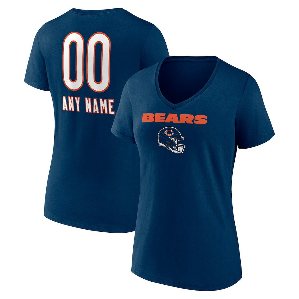 Chicago Bears Women's Personalized Name & Number Team Wordmark V-Neck T-Shirt Navy | NFL