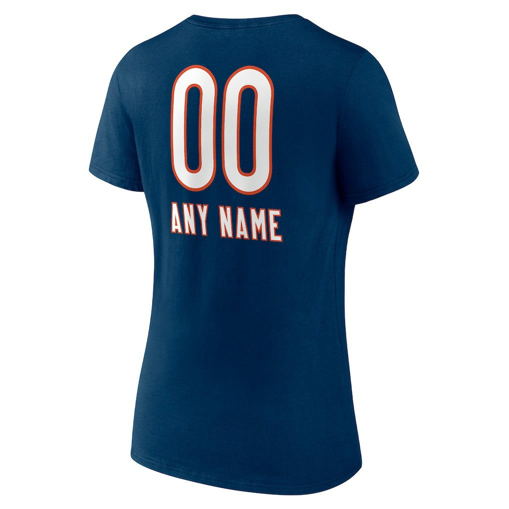 Chicago Bears Women's Personalized Name & Number Team Wordmark V-Neck T-Shirt Navy | NFL