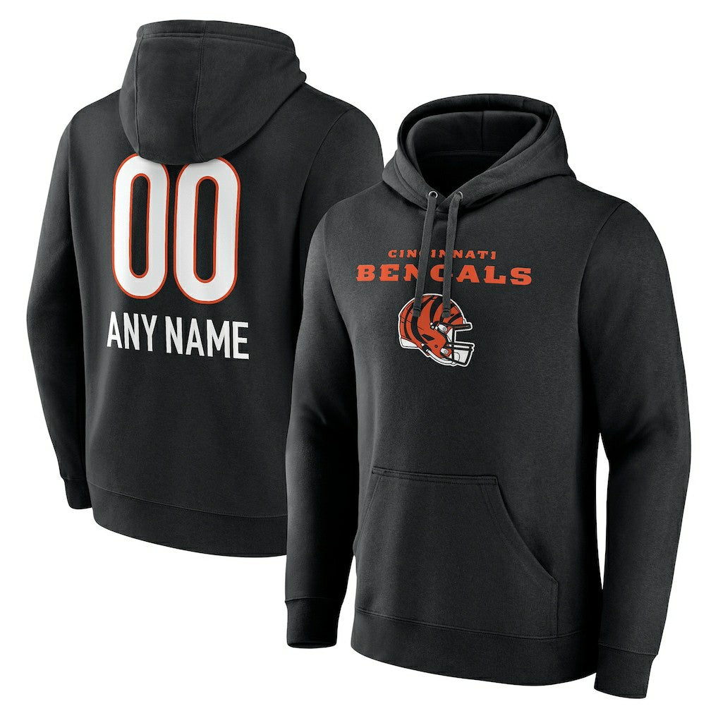 Cincinnati Bengals Personalized Name & Number Team Wordmark Pullover Hoodie Black | NFL