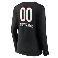 Cincinnati Bengals Women's Personalized Name & Number Team Wordmark Long Sleeve V-Neck T-Shirt Black | NFL