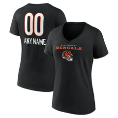 Cincinnati Bengals Women's Personalized Name & Number Team Wordmark V-Neck T-Shirt Black | NFL