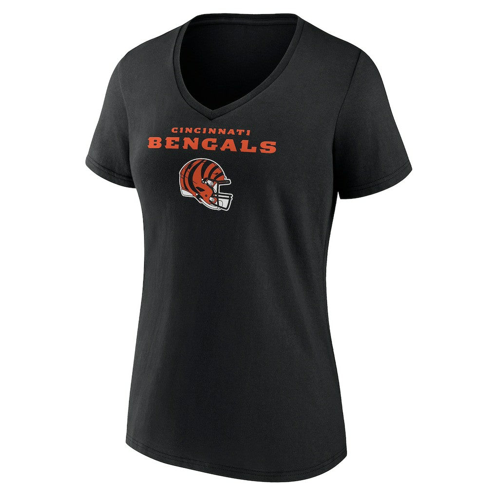 Cincinnati Bengals Women's Personalized Name & Number Team Wordmark V-Neck T-Shirt Black | NFL