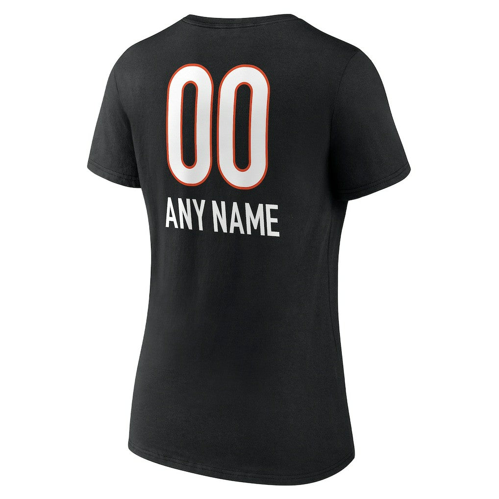 Cincinnati Bengals Women's Personalized Name & Number Team Wordmark V-Neck T-Shirt Black | NFL