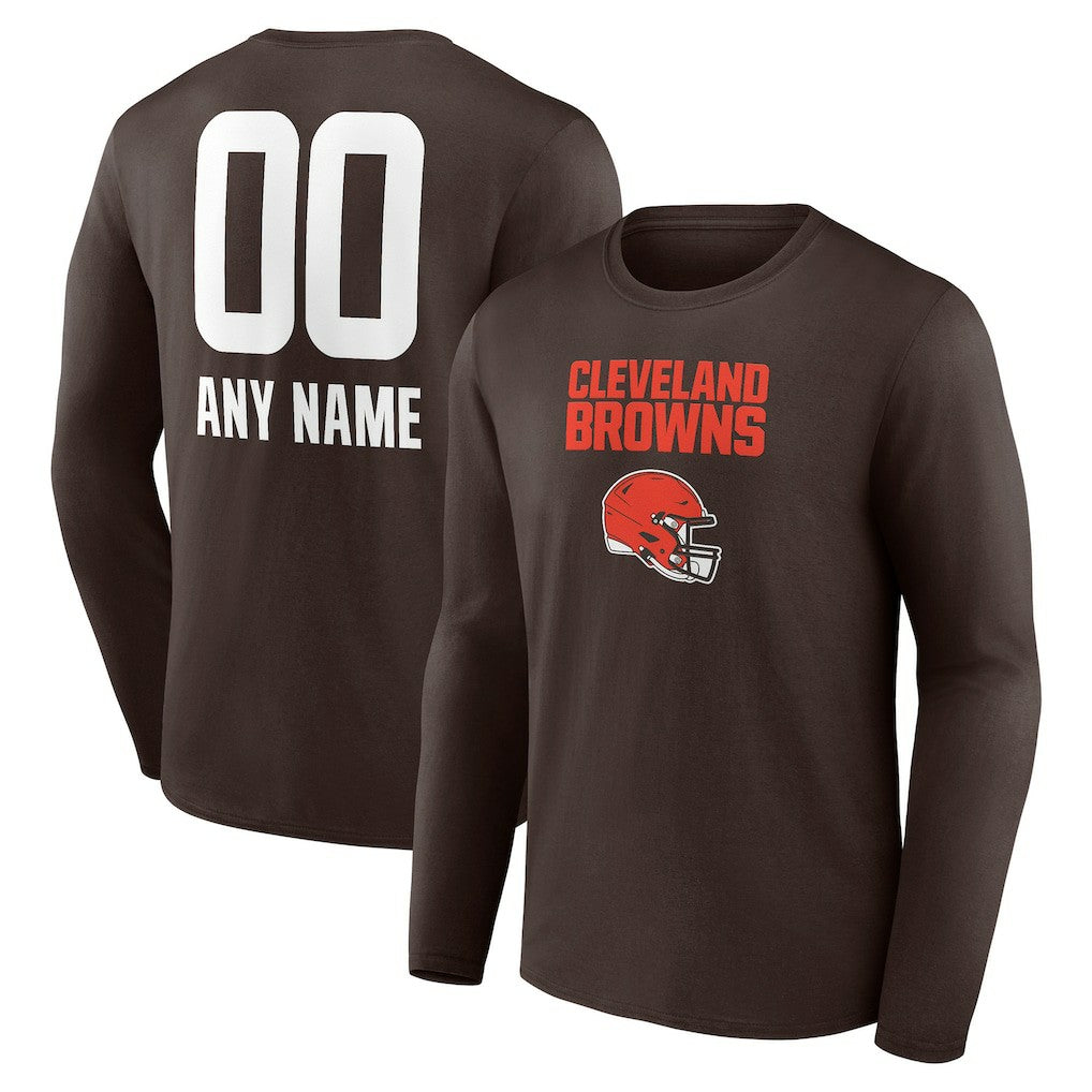 Cleveland Browns Personalized Name & Number Team Wordmark Long Sleeve T-Shirt Brown | NFL