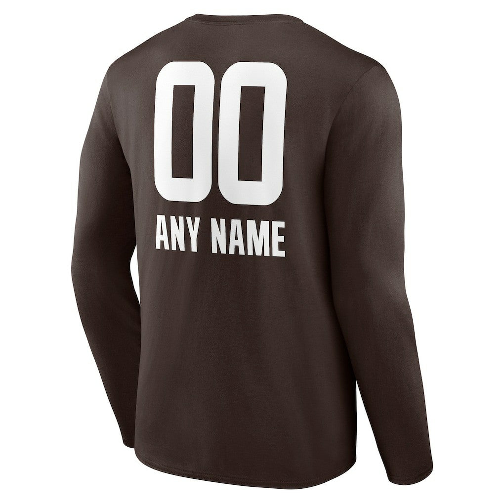 Cleveland Browns Personalized Name & Number Team Wordmark Long Sleeve T-Shirt Brown | NFL