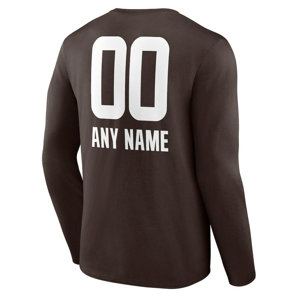 Cleveland Browns Personalized Name & Number Team Wordmark Long Sleeve T-Shirt Brown | NFL