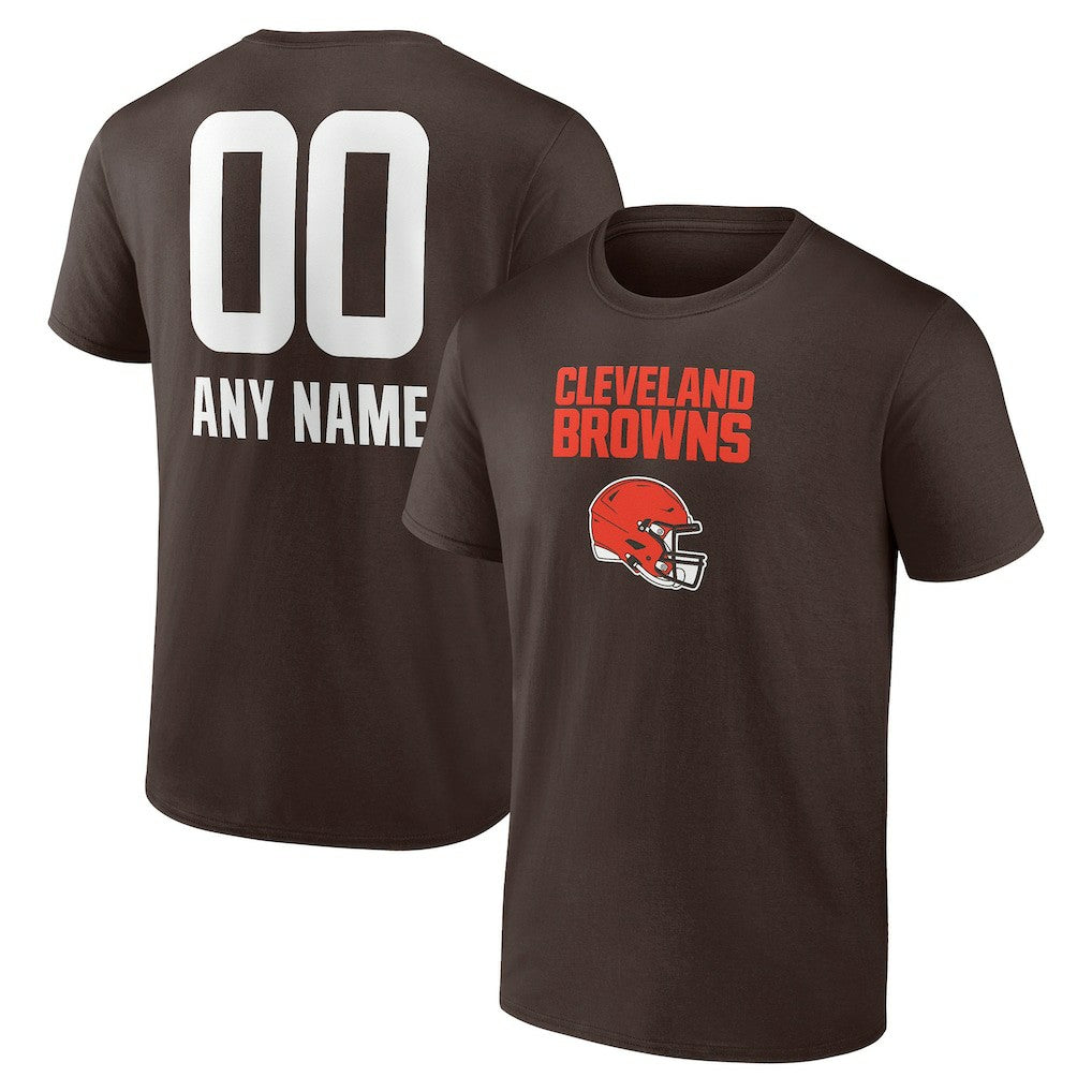 Cleveland Browns Personalized Name & Number Team Wordmark T-Shirt Brown | NFL