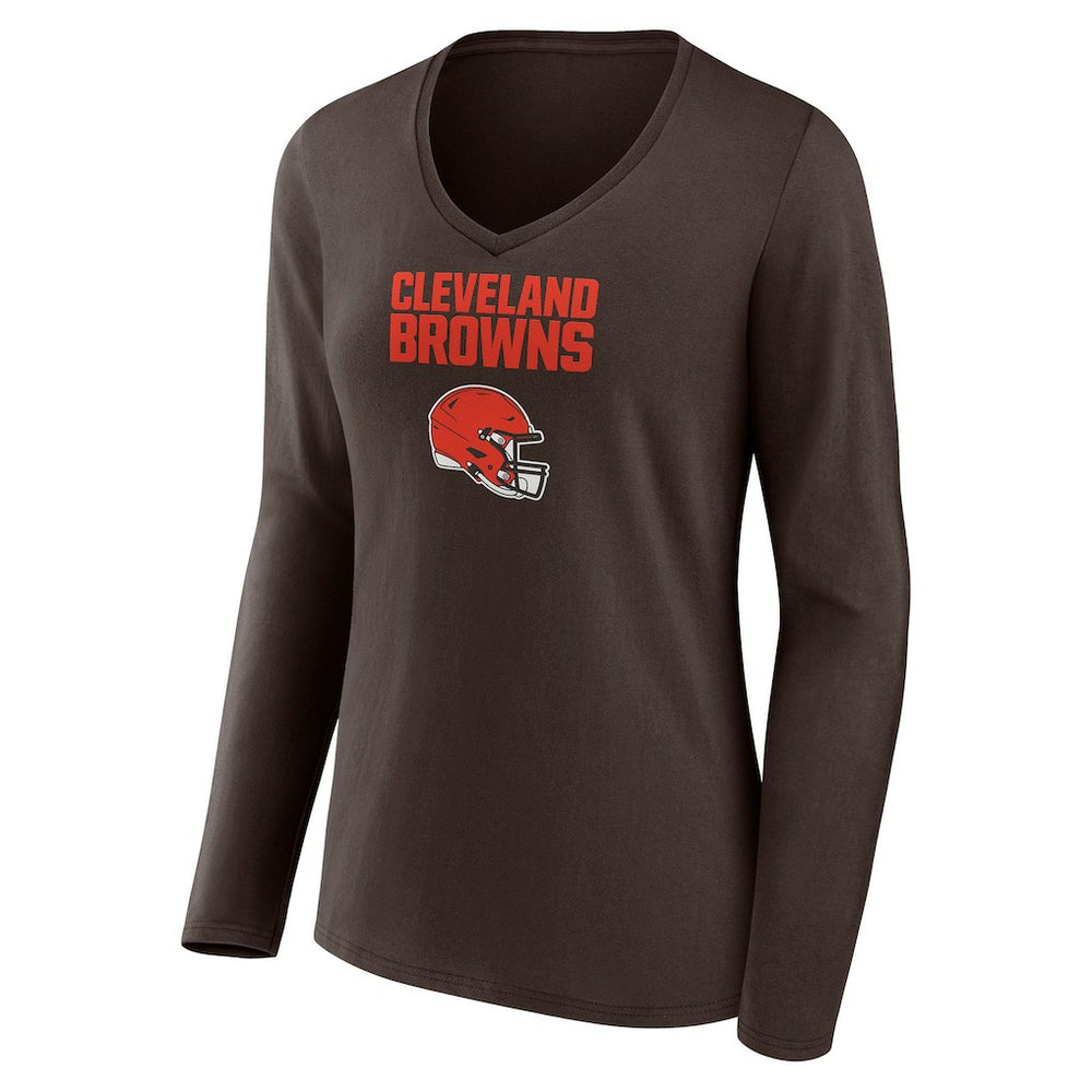 Cleveland Browns Women's Personalized Name & Number Team Wordmark Long Sleeve V-Neck T-Shirt Brown | NFL