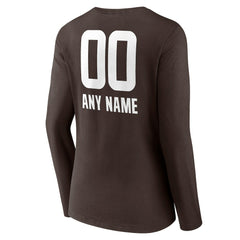 Cleveland Browns Women's Personalized Name & Number Team Wordmark Long Sleeve V-Neck T-Shirt Brown | NFL