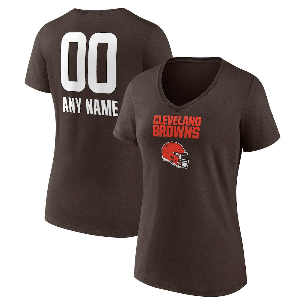 Cleveland Browns Women's Personalized Name & Number Team Wordmark V-Neck T-Shirt Brown | NFL