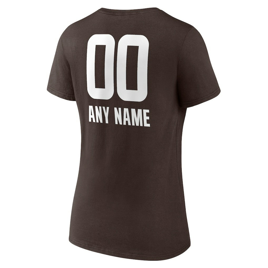 Cleveland Browns Women's Personalized Name & Number Team Wordmark V-Neck T-Shirt Brown | NFL
