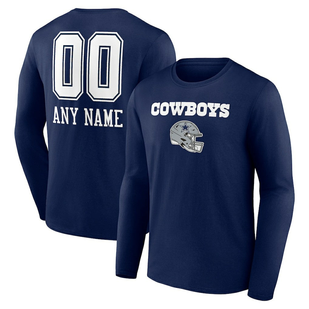 Dallas Cowboys Personalized Name & Number Team Wordmark Long Sleeve T-Shirt Navy | NFL