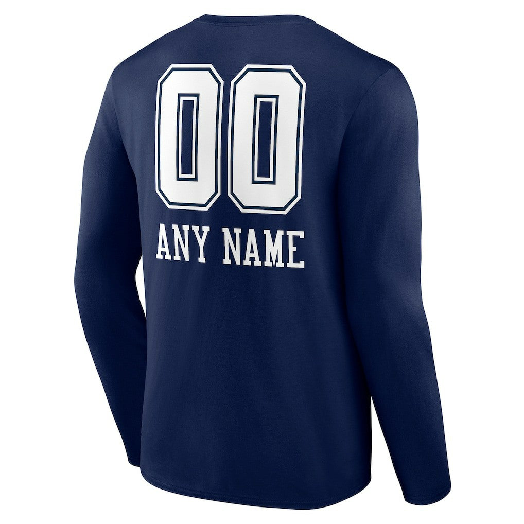 Dallas Cowboys Personalized Name & Number Team Wordmark Long Sleeve T-Shirt Navy | NFL