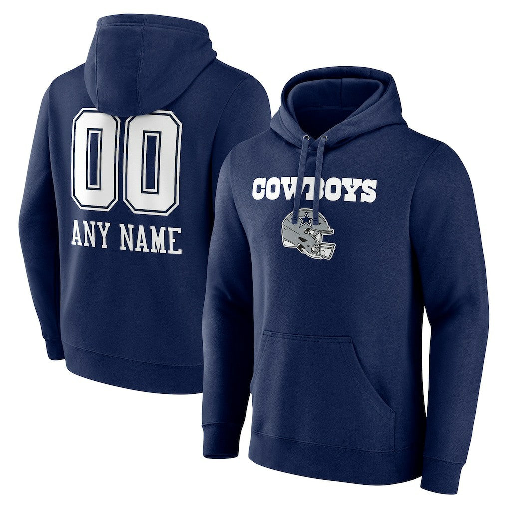 Dallas Cowboys Personalized Name & Number Team Wordmark Pullover Hoodie Navy | NFL