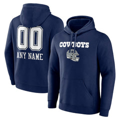 Dallas Cowboys Personalized Name & Number Team Wordmark Pullover Hoodie Navy | NFL