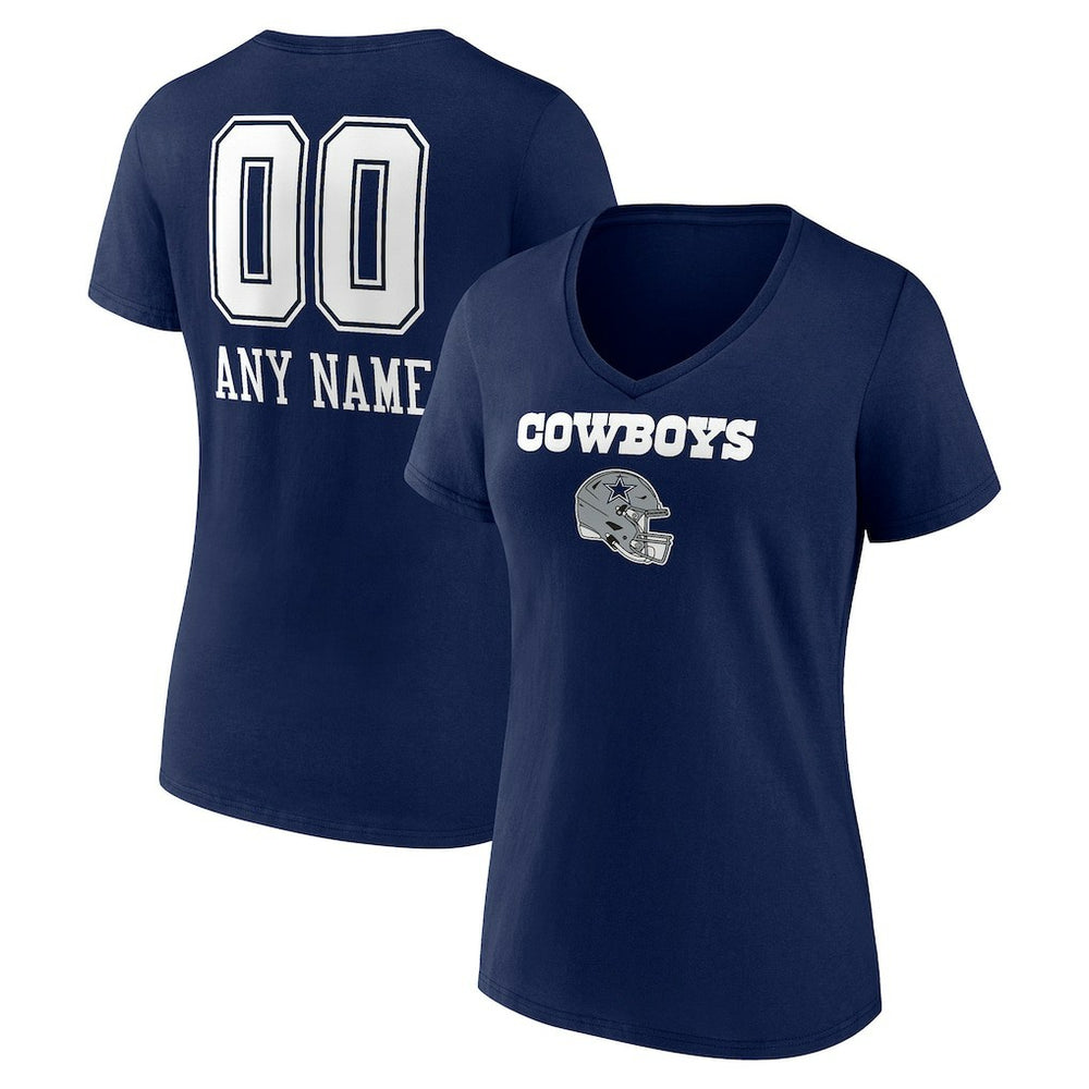 Dallas Cowboys Women's Personalized Name & Number Team Wordmark V-Neck T-Shirt Navy | NFL