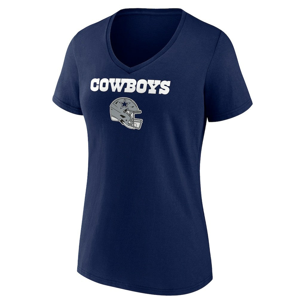 Dallas Cowboys Women's Personalized Name & Number Team Wordmark V-Neck T-Shirt Navy | NFL
