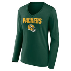 Green Bay Packers Women's Personalized Name & Number Team Wordmark Long Sleeve V-Neck T-Shirt Green | NFL