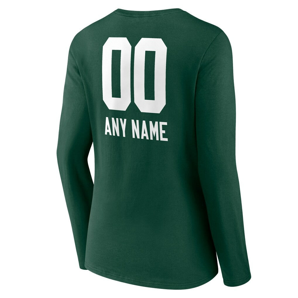 Green Bay Packers Women's Personalized Name & Number Team Wordmark Long Sleeve V-Neck T-Shirt Green | NFL