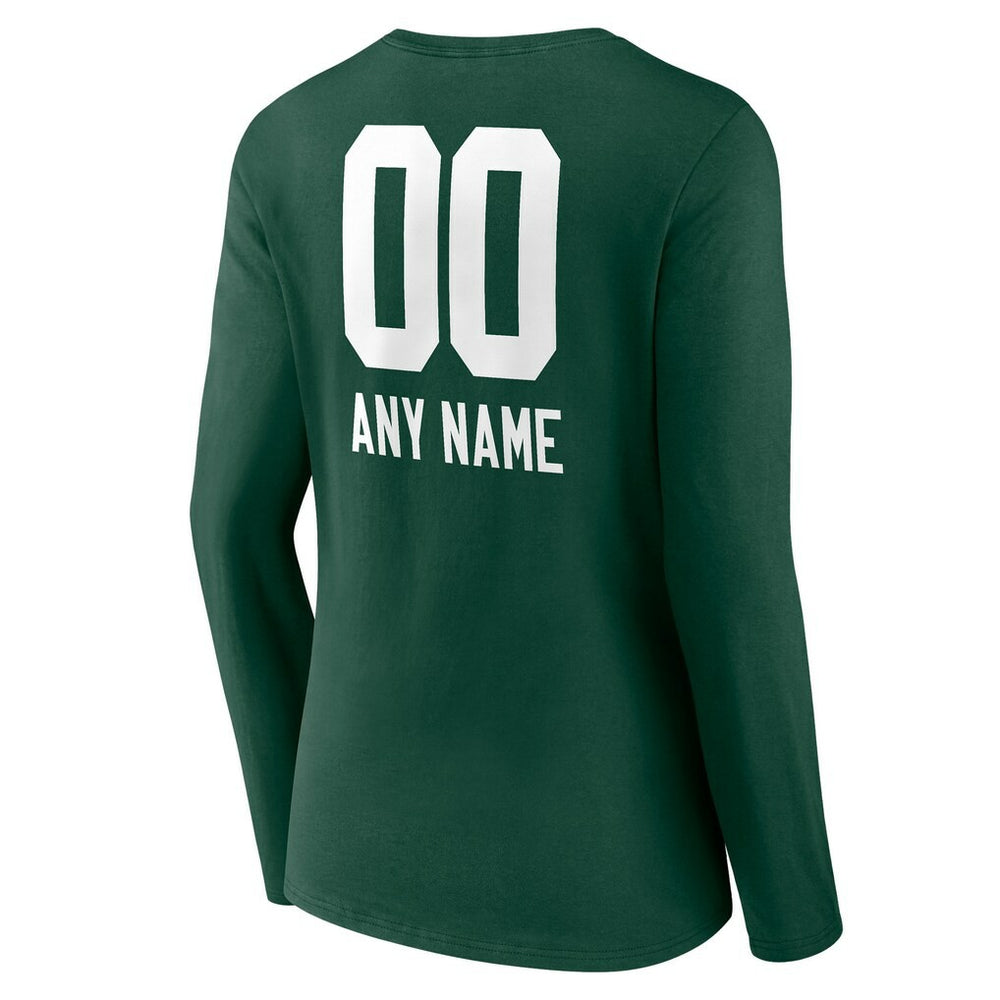 Green Bay Packers Women's Personalized Name & Number Team Wordmark Long Sleeve V-Neck T-Shirt Green | NFL