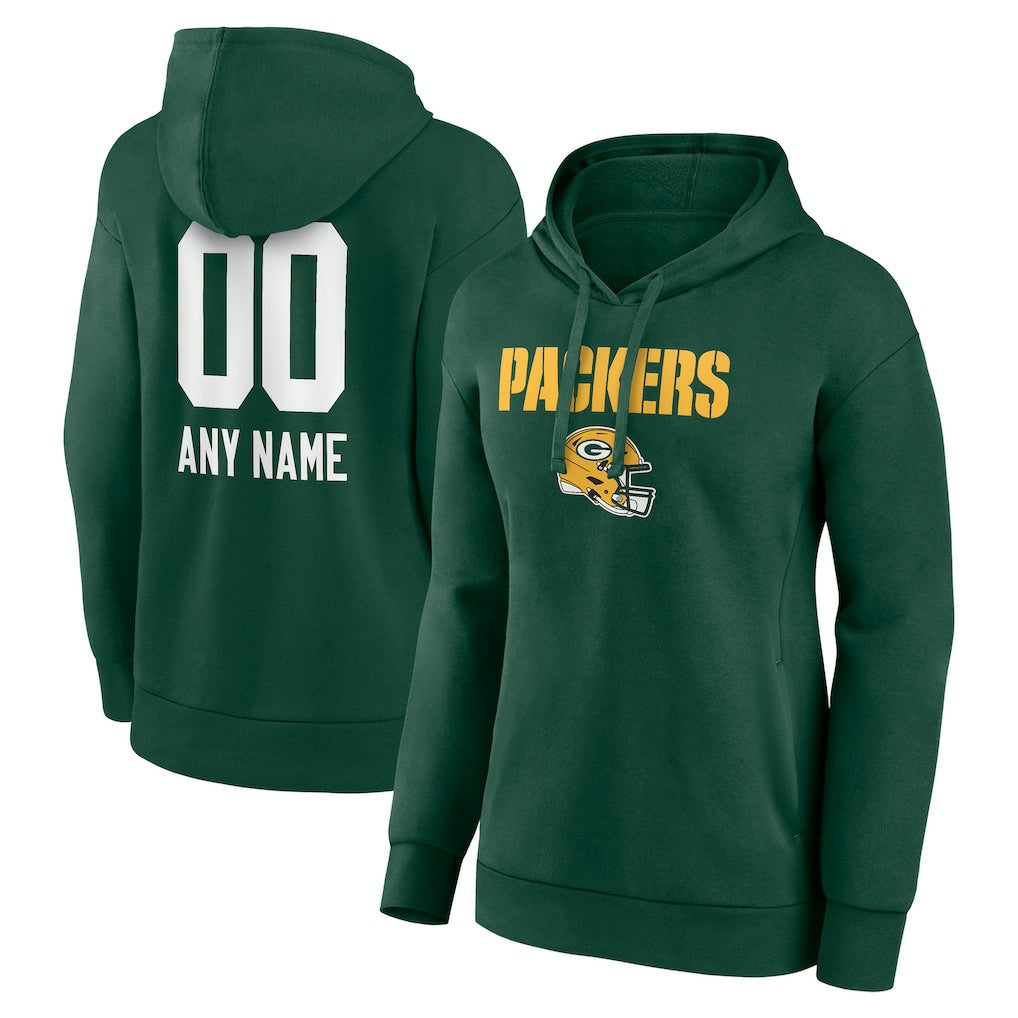 Green Bay Packers Women's Personalized Name & Number Team Wordmark Pullover Hoodie Green | NFL