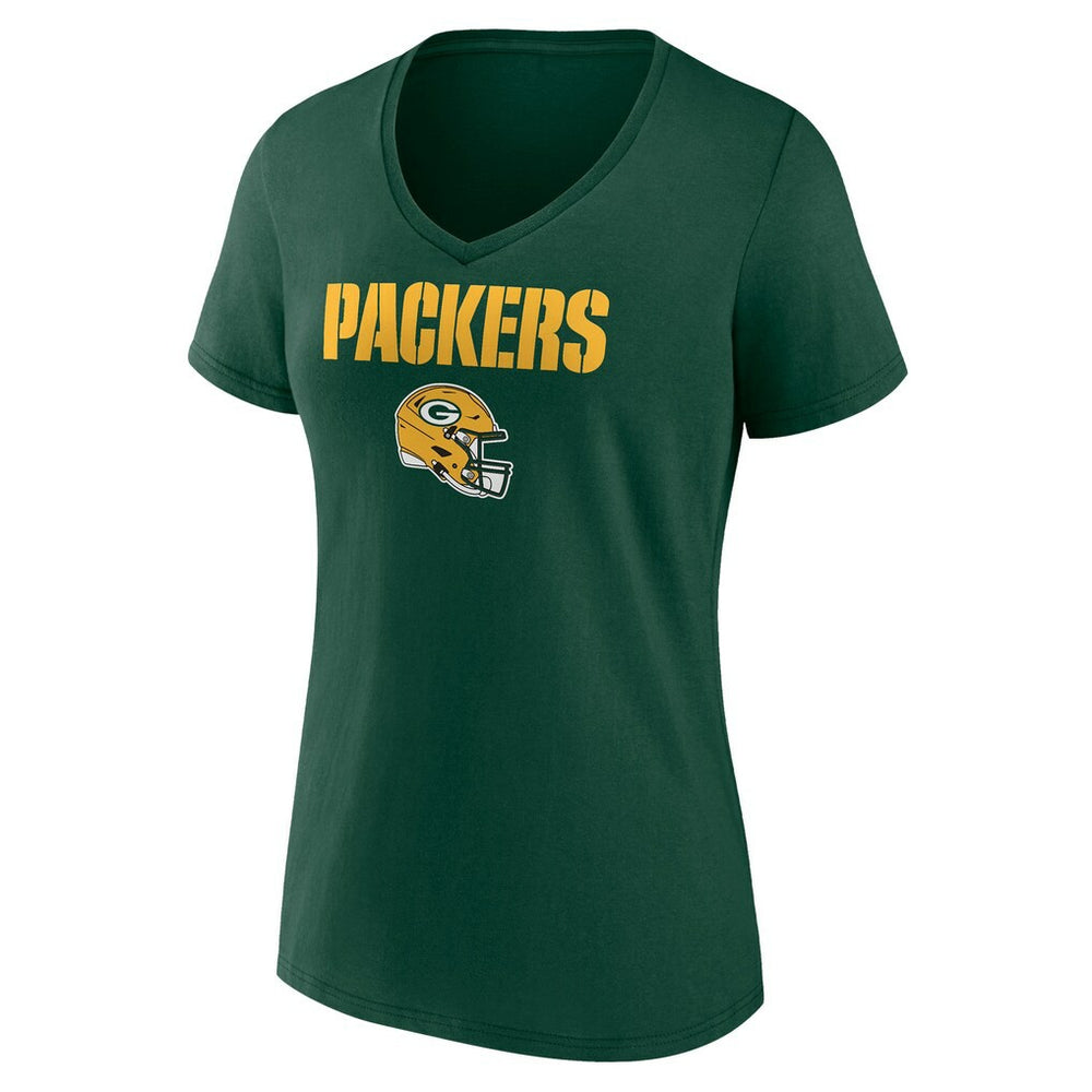 Green Bay Packers Women's Personalized Name & Number Team Wordmark V-Neck T-Shirt Green | NFL