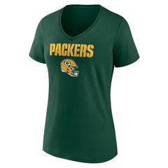 Green Bay Packers Women's Personalized Name & Number Team Wordmark V-Neck T-Shirt Green | NFL