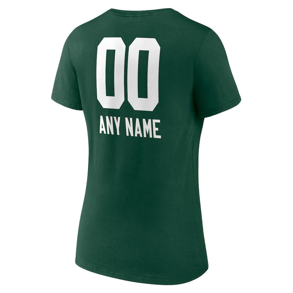 Green Bay Packers Women's Personalized Name & Number Team Wordmark V-Neck T-Shirt Green | NFL